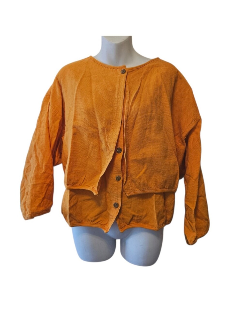 Naf Naf Paris Orange Button-Front Lightweight Waffle Cotton Summer Jacket Shirt